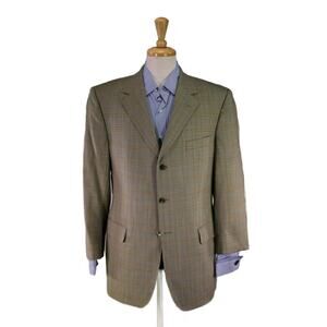 Burberry London Tan/Blue/Brown Bold Plaid Wool 3-Btn Sportcoat Blazer 42S